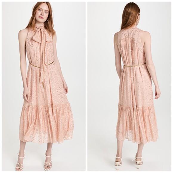 Zimmermann Women's Sleeveless Tie Neck Metallic Gold and Pink Dress Size 10 - Picture 1 of 6